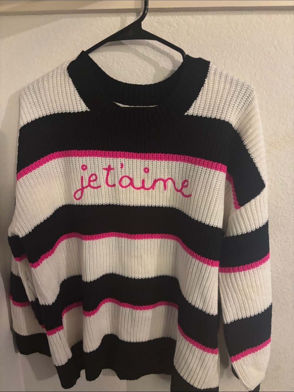 torrid Black, White & Pink Striped 'je t'aime' Crew Sweater